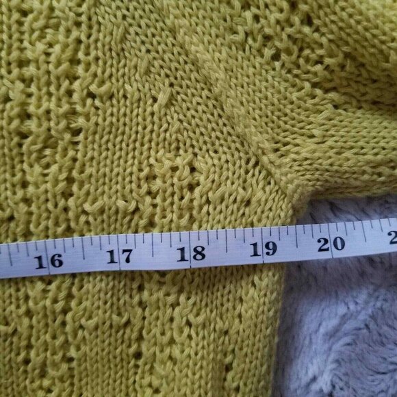 Anthro Sparrow 100% Cotton Yellow 3/4 Sleeve Cable Knit Crew Neck Sweater Sz XS - Picture 8 of 10